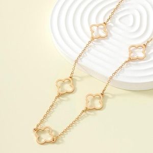 Golden Four Leaf Clover Station Necklace